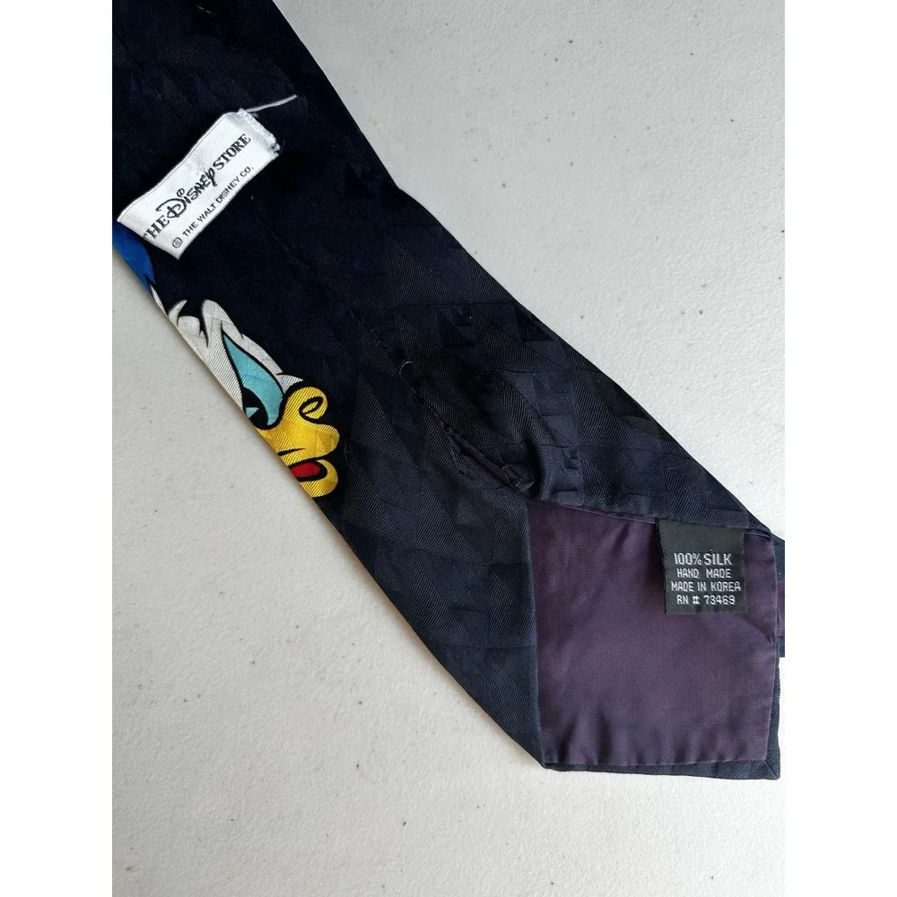 Vintage Necktie Disney Store Mickey Donald Goofy Head Shot Silhouette Silk Tie